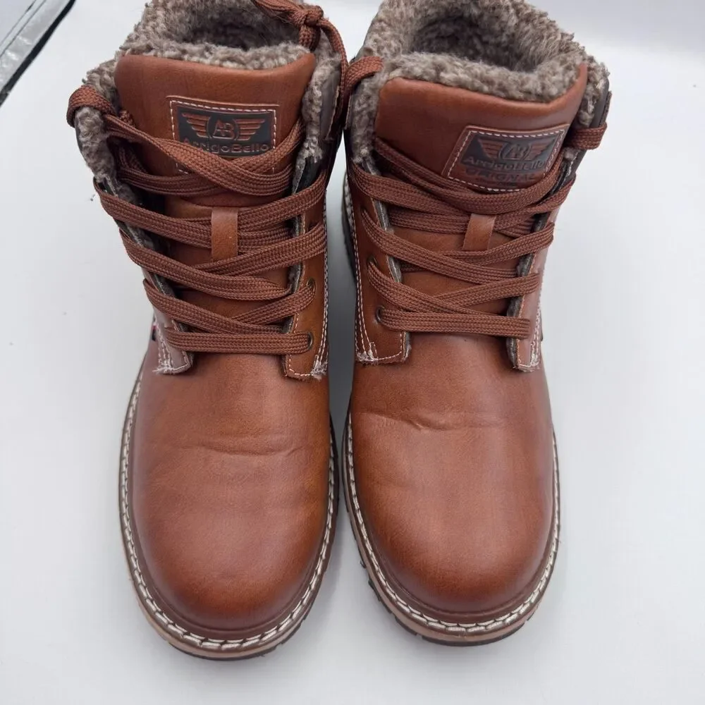 Arrigo Bello Mens 8 Brown Leather Fur Lined Hiker Boots AM9058-3
